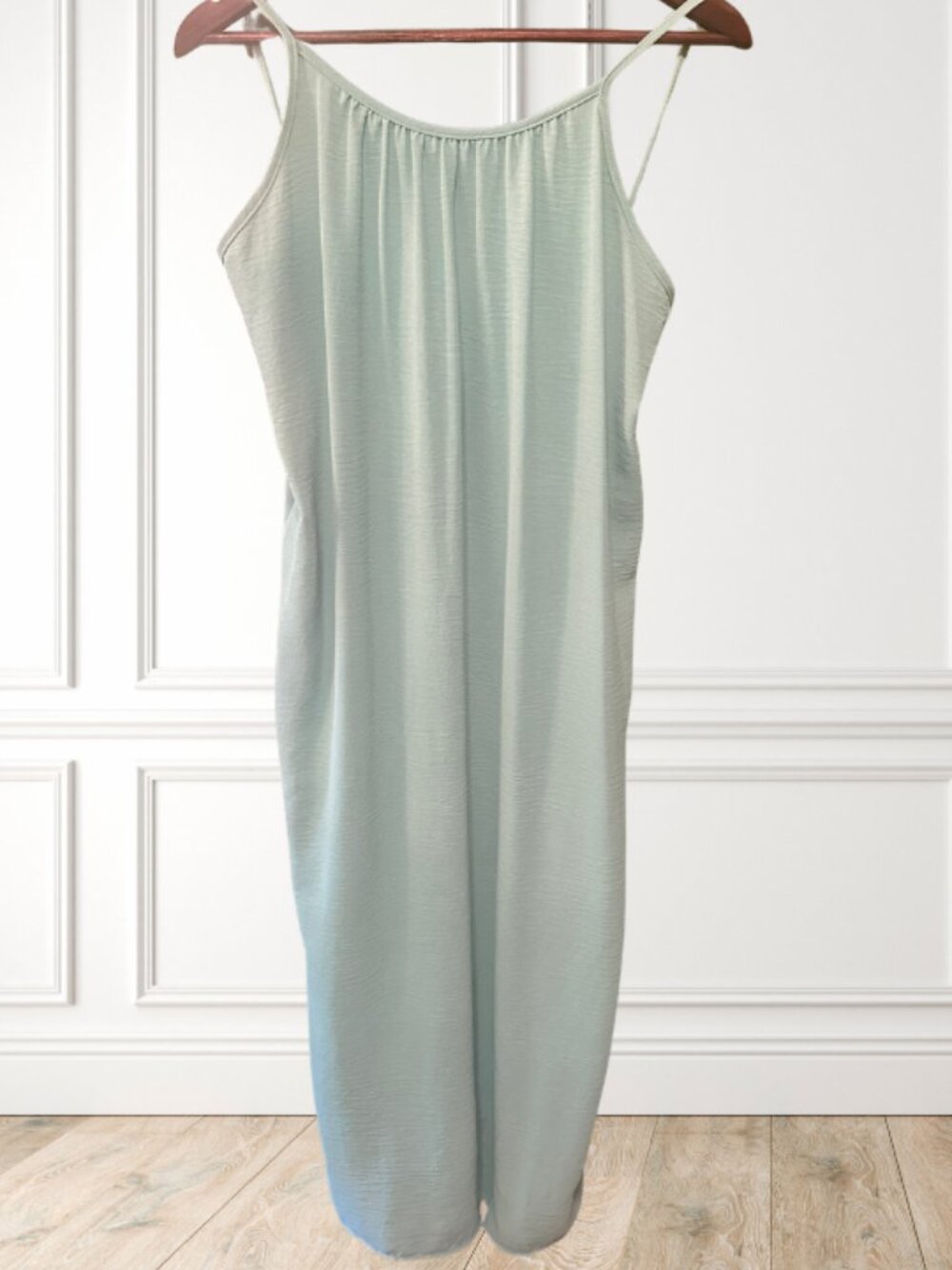 Sage Green Wide Leg Jumpsuit Romper Open Back Minimalist Boho Medium